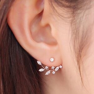 Crystal Double Sided Earrings Women Color Silver